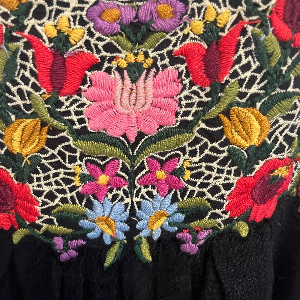 Anthropologie Black Dress with Multicolor Embroidery - Picture 3 of 5